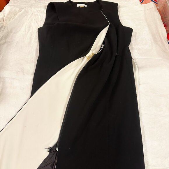 Calvin Klein Sleeveless Wrap Office Dress | Black & White Gold Accent | Size 12 - Picture 8 of 16